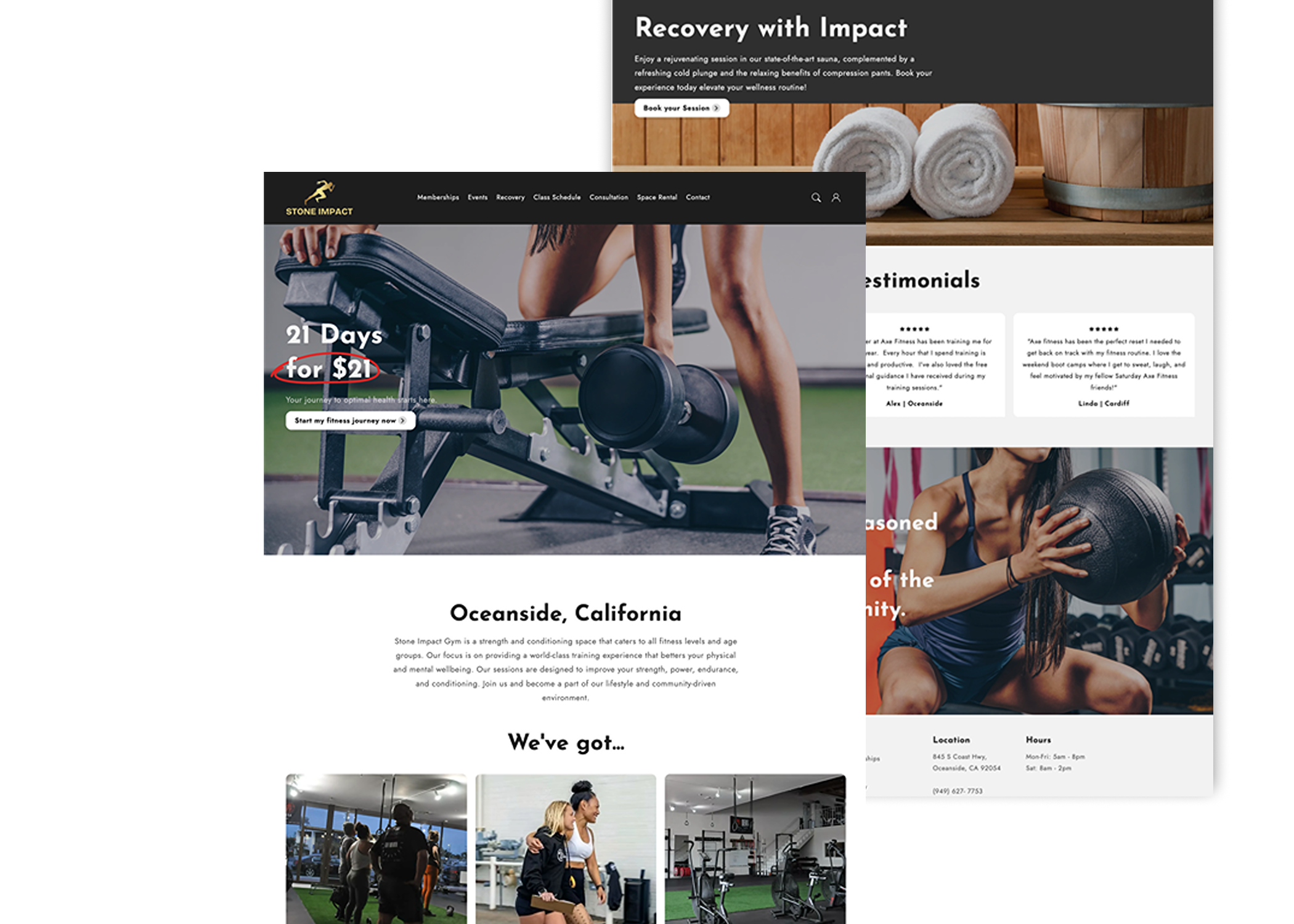 Branded website for Stone Impact Fitness in Oceanside, CA, specializing in strength-based personal training and wellness coaching.